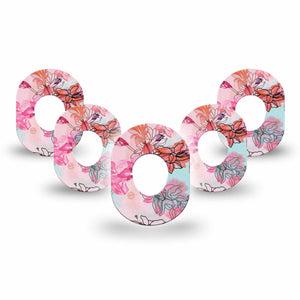 ExpressionMed Whimsical Blossoms Dexcom G7 Mini Tape, Dexcom Stelo Glucose Biosensor System, 5-Pack Tape, Pink and Blue, Patch Design, Dexcom Stelo Glucose Biosensor System