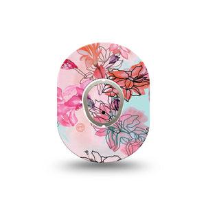 ExpressionMed Whimsical Blossoms Dexcom G7 Mini Tape, Dexcom Stelo Glucose Biosensor System, Single Tape and Single Sticker, Pink and Blue Flowers Design, Patch Continuous Glucose Monitor Design