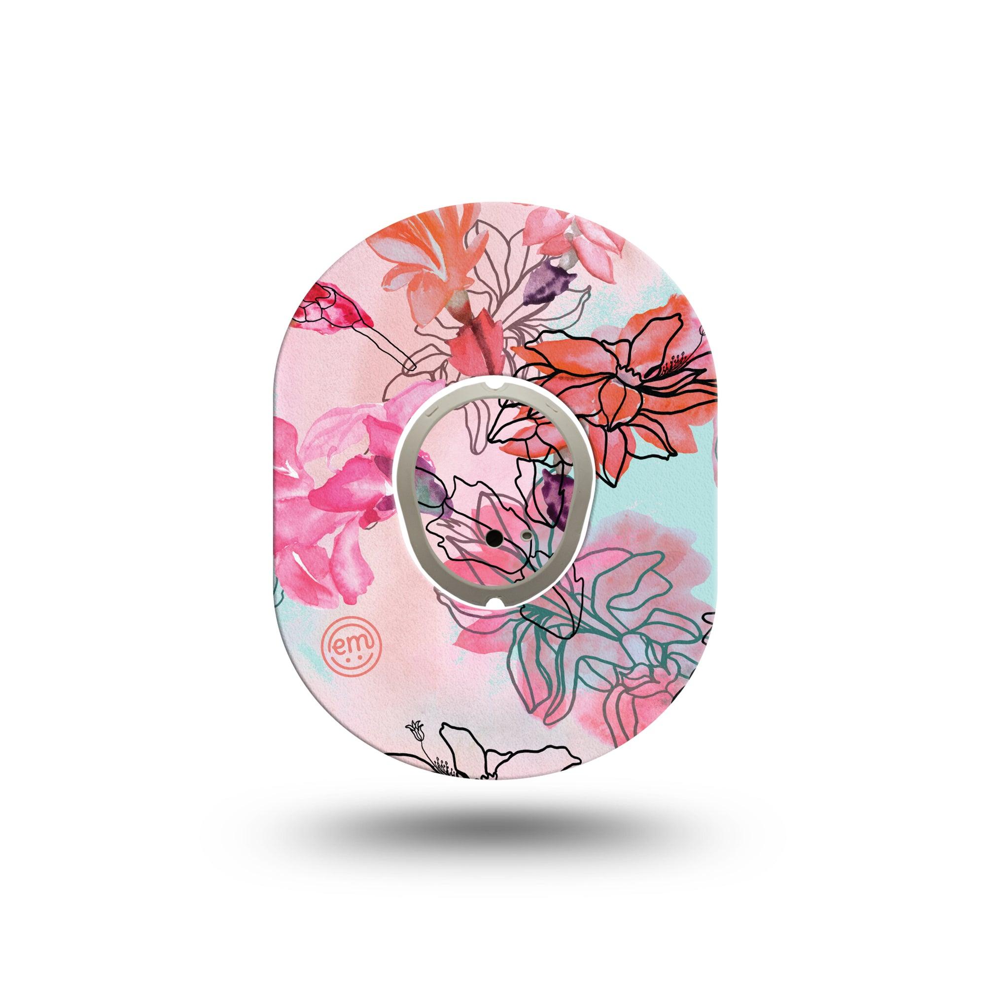 ExpressionMed Whimsical Blossoms Dexcom G7 Mini Tape, Dexcom Stelo Glucose Biosensor System, Single Tape and Single Sticker, Pink and Blue Flowers Design, Patch Continuous Glucose Monitor Design
