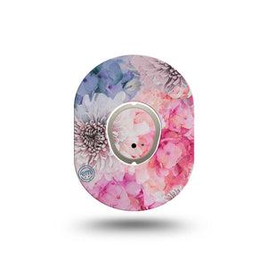 ExpressionMed Bloom Town Dexcom G7 Mini Tape, Dexcom Stelo Glucose Biosensor System, Single Tape and Single Sticker, Pink and Blue Dahlia Design, Patch Continuous Glucose Monitor Design