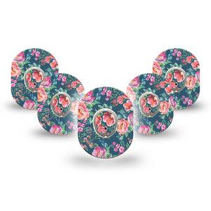 ExpressionMed Floral Enchantment Dexcom G7 Mini Tape 5-Pack Mesmerizing Florals, CGM Overlay Patch Design, Dexcom Stelo Glucose Biosensor System with center stickers
