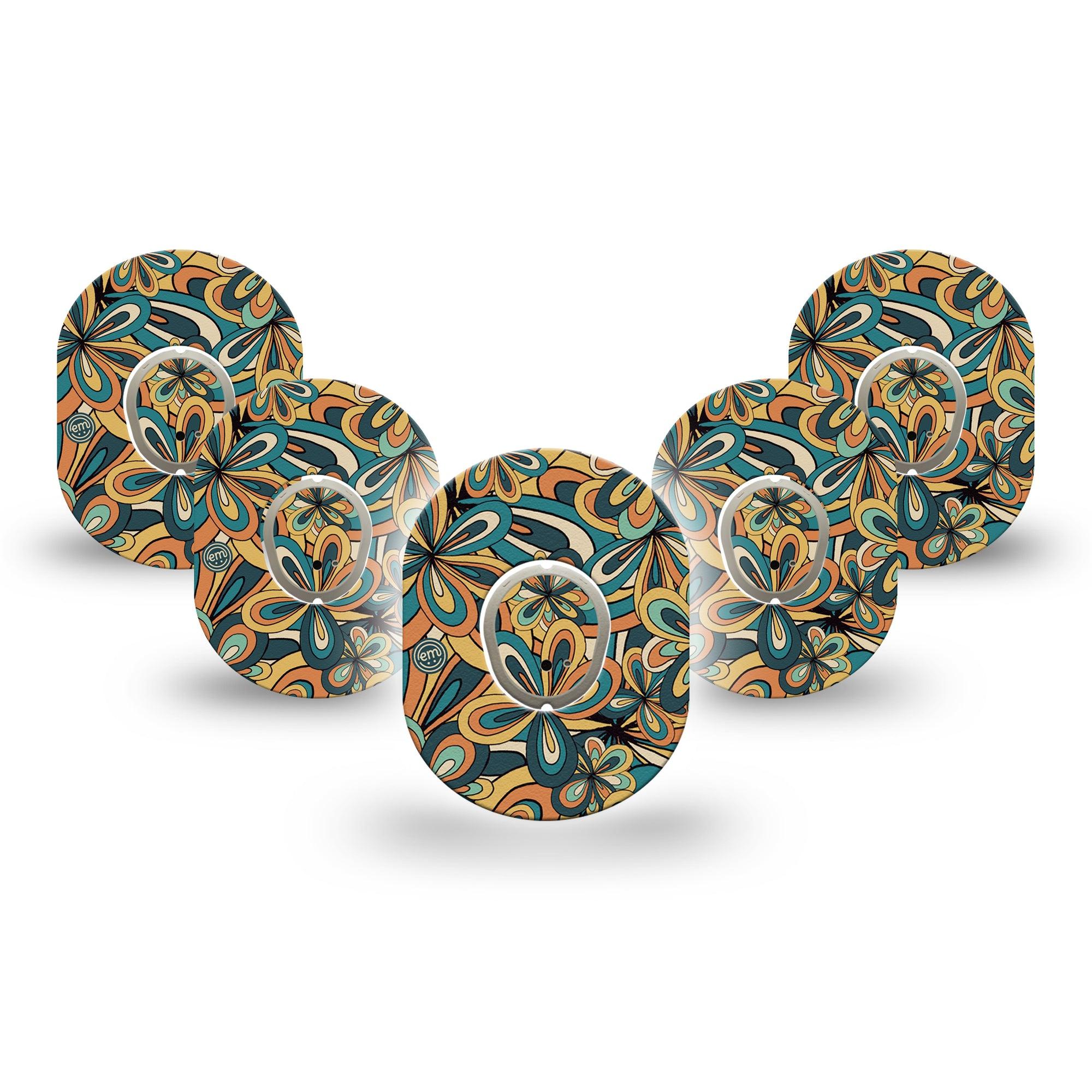 ExpressionMed 70's Vintage Dexcom G7 Mini Tape, Dexcom Stelo Glucose Biosensor System, 5-Pack Tape and 5-Pack Sticker, Floral Style, Patch Continuous Glucose Monitor Design