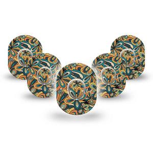 ExpressionMed 70's Vintage Dexcom G7 Mini Tape, Dexcom Stelo Glucose Biosensor System, 5-Pack Tape and 5-Pack Sticker, Floral Style, Patch Continuous Glucose Monitor Design