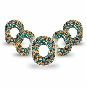 ExpressionMed 70's Vintage Dexcom G7 Mini Tape, Dexcom Stelo Glucose Biosensor System, 5-Pack Tape, Floral Style, CGM Adhesive Patch Design, Dexcom Stelo Glucose Biosensor System