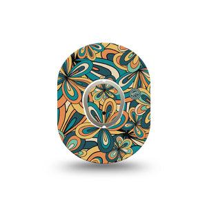 ExpressionMed 70's Vintage Dexcom G7 Mini Tape, Dexcom Stelo Glucose Biosensor System, Single Tape and Single Sticker, Vintage Florals, Patch Continuous Glucose Monitor Design