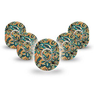 ExpressionMed 70's Vintage Dexcom G7 Mini Tape, Dexcom Stelo Glucose Biosensor System, 5-Pack Tape and 5-Pack Sticker, Floral Style, Patch Continuous Glucose Monitor Design