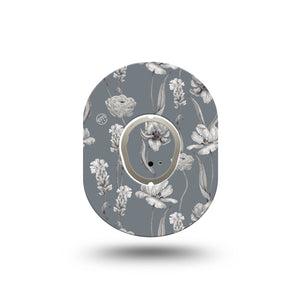 ExpressionMed Muted Petals Dexcom G7 Mini Tape, Dexcom Stelo Glucose Biosensor System, Single Tape and Single Sticker, Grayscale Florals, Patch Continuous Glucose Monitor Design