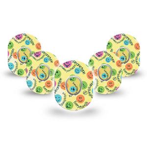 ExpressionMed Smileys Dexcom G7 Mini Tape, Dexcom Stelo Glucose Biosensor System, 5-Pack Tape and 5-Pack Sticker, Vibrant Smiles, Patch Continuous Glucose Monitor Design