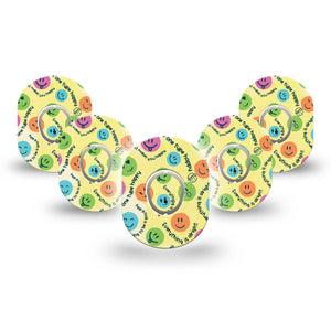 ExpressionMed Smileys Dexcom G7 Mini Tape, Dexcom Stelo Glucose Biosensor System, 5-Pack Tape and 5-Pack Sticker, Vibrant Smiles, Patch Continuous Glucose Monitor Design