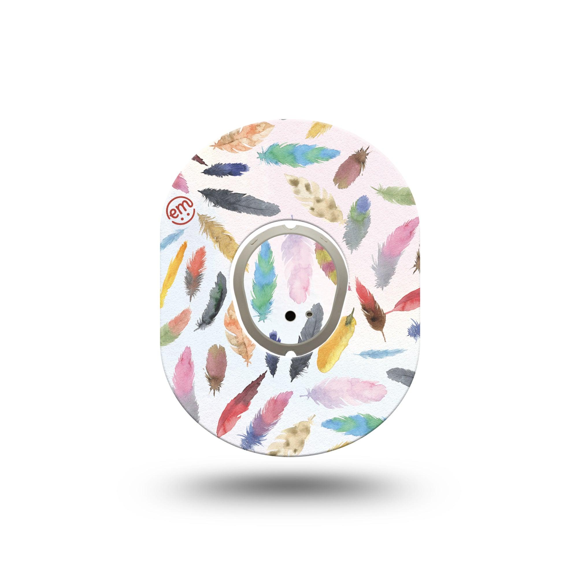 ExpressionMed Feathers Dexcom G7 Mini Tape, Dexcom Stelo Glucose Biosensor System, Single Tape and Single Sticker, Vibrant Feathers, Patch Continuous Glucose Monitor Design