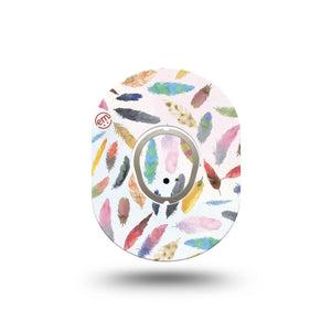 ExpressionMed Feathers Dexcom G7 Mini Tape, Dexcom Stelo Glucose Biosensor System, Single Tape and Single Sticker, Vibrant Feathers, Patch Continuous Glucose Monitor Design