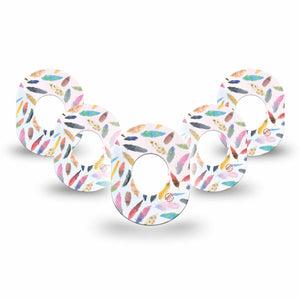 ExpressionMed Feathers Dexcom G7 Mini Tape, Dexcom Stelo Glucose Biosensor System, 5-Pack Tape, Pastel Colored Feathers, CGM Fixing Ring Patch Design, Dexcom Stelo Glucose Biosensor System