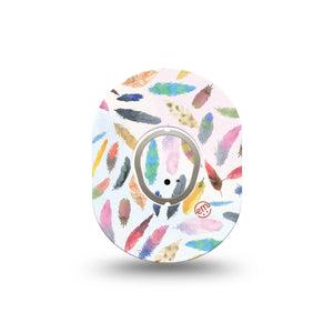 ExpressionMed Feathers Dexcom G7 Mini Tape, Dexcom Stelo Glucose Biosensor System, Single Tape and Single Sticker, Vibrant Feathers, Patch Continuous Glucose Monitor Design