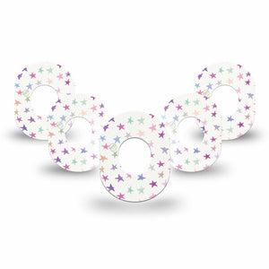 ExpressionMed Bright Stars Dexcom G7 Mini Tape, Dexcom Stelo Glucose Biosensor System, 5-Pack Tape, Pastel Colored Stars, CGM Fixing Ring Patch Design, Dexcom Stelo Glucose Biosensor System