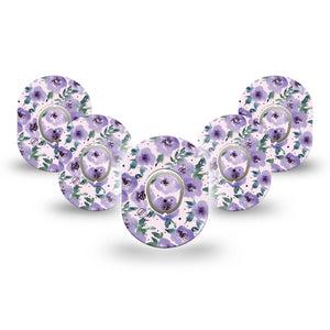 ExpressionMed Flowering Amethyst Dexcom G7 Mini Tape, Dexcom Stelo Glucose Biosensor System, 5-Pack Tape and 5-Pack Sticker, Lavender Flowerets, Patch Continuous Glucose Monitor Design