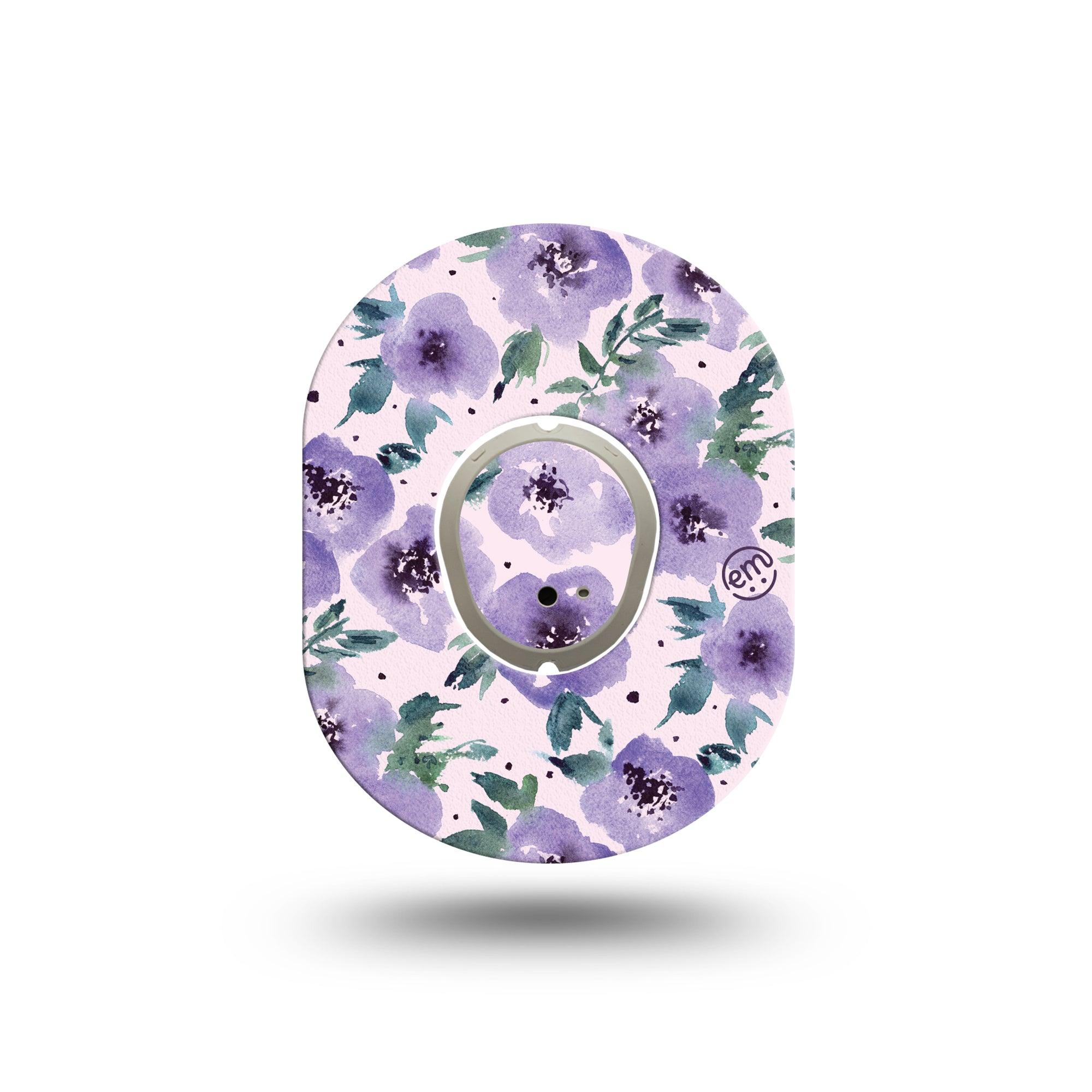 ExpressionMed Flowering Amethyst Dexcom G7 Mini Tape, Dexcom Stelo Glucose Biosensor System, Single Tape and Single Sticker, Purple Florals, Patch Continuous Glucose Monitor Design