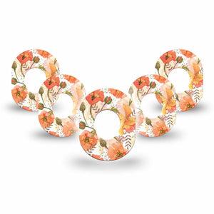 ExpressionMed Peachy Blooms Dexcom G7 Mini Tape, Dexcom Stelo Glucose Biosensor System, 5-Pack Tape, Tropical Flowers, CGM Plaster Patch Design, Dexcom Stelo Glucose Biosensor System