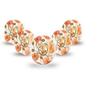 ExpressionMed Peachy Blooms Dexcom G7 Mini Tape, Dexcom Stelo Glucose Biosensor System, 5-Pack Sticker and Tape, Tropical Flowers, CGM Plaster Patch Design, Dexcom Stelo Glucose Biosensor System