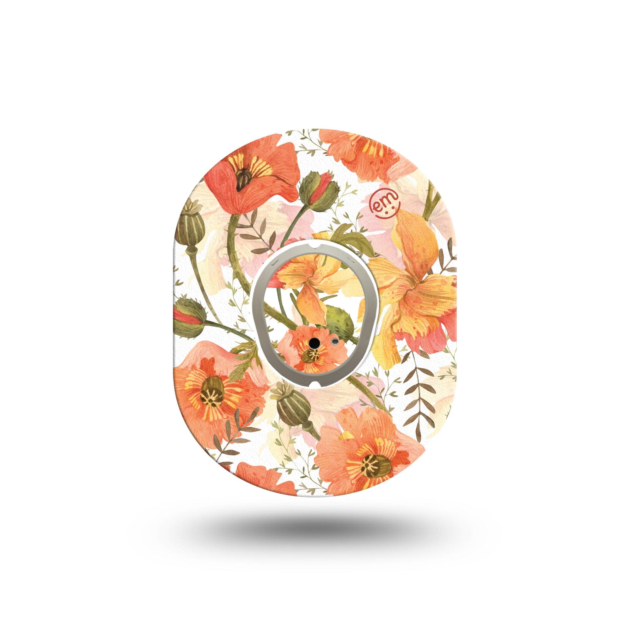 ExpressionMed Peachy Blooms Dexcom G7 Mini Tape, Dexcom Stelo Glucose Biosensor System, Single Tape and Single Sticker, Wild Florals, Patch Continuous Glucose Monitor Design