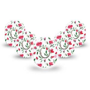 ExpressionMed Rose Garden Dexcom G7 Mini Tape, Dexcom Stelo Glucose Biosensor System, 5-Pack Tape and 5-Pack Sticker, Rose Blossoms, Patch Continuous Glucose Monitor Design