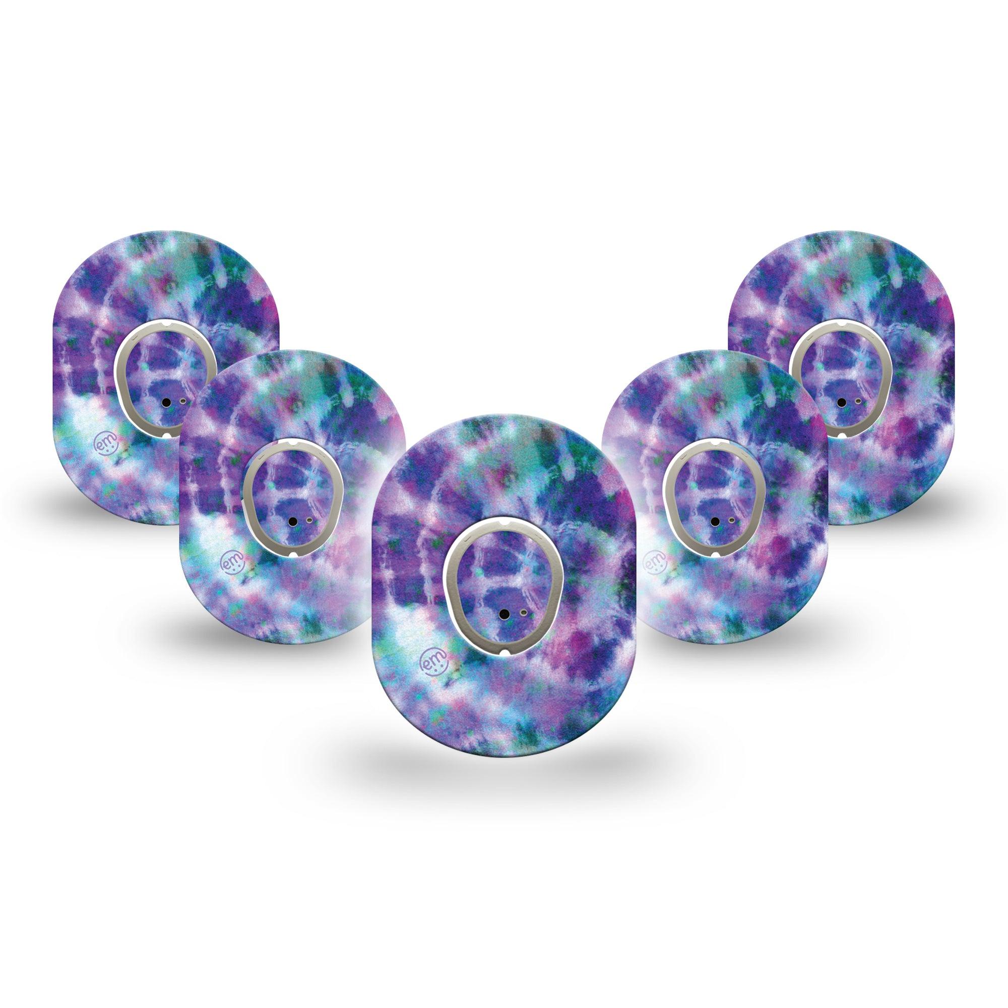 ExpressionMed Purple Tie Dye Dexcom G7 Mini Tape, Dexcom Stelo Glucose Biosensor System, 5-Pack Tape and 5-Pack Sticker, Color Structure, Patch Continuous Glucose Monitor Design