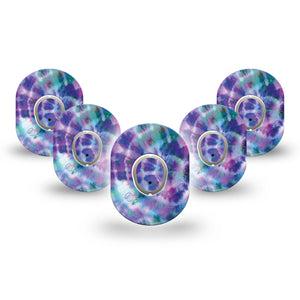 ExpressionMed Purple Tie Dye Dexcom G7 Mini Tape, Dexcom Stelo Glucose Biosensor System, 5-Pack Tape and 5-Pack Sticker, Color Structure, Patch Continuous Glucose Monitor Design