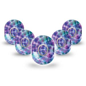 ExpressionMed Purple Tie Dye Dexcom G7 Mini Tape, Dexcom Stelo Glucose Biosensor System, 5-Pack Tape and 5-Pack Sticker, Color Structure, Patch Continuous Glucose Monitor Design
