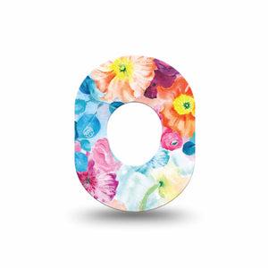 ExpressionMed Watercolor Poppies Dexcom G7 Mini Tape, Dexcom Stelo Glucose Biosensor System, Single Tape, Pastel Florals, CGM Fixing Ring Patch Design, Dexcom Stelo Glucose Biosensor System
