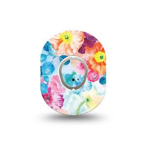 ExpressionMed Watercolor Poppies Dexcom G7 Mini Tape, Dexcom Stelo Glucose Biosensor System, Single Tape and Single Sticker, Pastel Florals, Patch Continuous Glucose Monitor Design