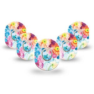 ExpressionMed Watercolor Poppies Dexcom G7 Mini Tape, Dexcom Stelo Glucose Biosensor System, 5-Pack Tape and 5-Pack Sticker, Light-colored Flowerets, Patch Continuous Glucose Monitor Design