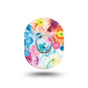 ExpressionMed Watercolor Poppies Dexcom G7 Mini Tape, Dexcom Stelo Glucose Biosensor System, Single Tape and Single Sticker, Pastel Florals, Patch Continuous Glucose Monitor Design