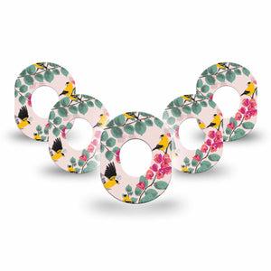 ExpressionMed Yellow Finch Dexcom G7 Mini Tape, Dexcom Stelo Glucose Biosensor System, 5-Pack Tape, Floral Birds, CGM Adhesive Patch Design, Dexcom Stelo Glucose Biosensor System