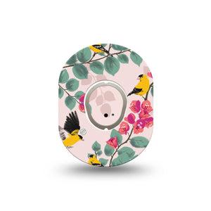 ExpressionMed Yellow Finch Dexcom G7 Mini Tape, Dexcom Stelo Glucose Biosensor System, Single Tape and Single Sticker, Floral Birds, Patch Continuous Glucose Monitor Design