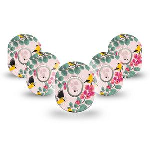 ExpressionMed Yellow Finch Dexcom G7 Mini Tape, Dexcom Stelo Glucose Biosensor System, 5-Pack Tape and 5-Pack Sticker Yellow Birds, Patch Continuous Glucose Monitor Design