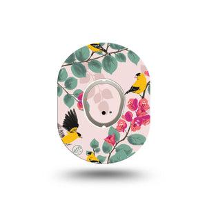 ExpressionMed Yellow Finch Dexcom G7 Mini Tape, Dexcom Stelo Glucose Biosensor System, Single Tape and Single Sticker, Floral Birds, Patch Continuous Glucose Monitor Design