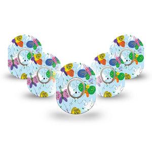 ExpressionMed Cute Butterflies Dexcom G7 Mini Tape, Dexcom Stelo Glucose Biosensor System, 5-Pack Tape and 5-Pack Sticker Multicolored Butterflies, Patch Continuous Glucose Monitor Design