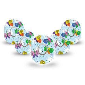 ExpressionMed Cute Butterflies Dexcom G7 Mini Tape, Dexcom Stelo Glucose Biosensor System, 5-Pack Tape and 5-Pack Sticker Multicolored Butterflies, Patch Continuous Glucose Monitor Design