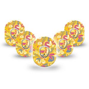 ExpressionMed Yellow Butterfly Wings Dexcom G7 Mini Tape, Dexcom Stelo Glucose Biosensor System, 5-Pack Tape and 5-Pack Sticker Golden Insect Wings, Patch Continuous Glucose Monitor Design