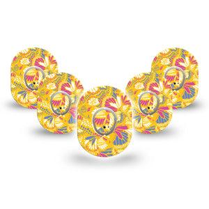ExpressionMed Yellow Butterfly Wings Dexcom G7 Mini Tape, Dexcom Stelo Glucose Biosensor System, 5-Pack Tape and 5-Pack Sticker Golden Insect Wings, Patch Continuous Glucose Monitor Design