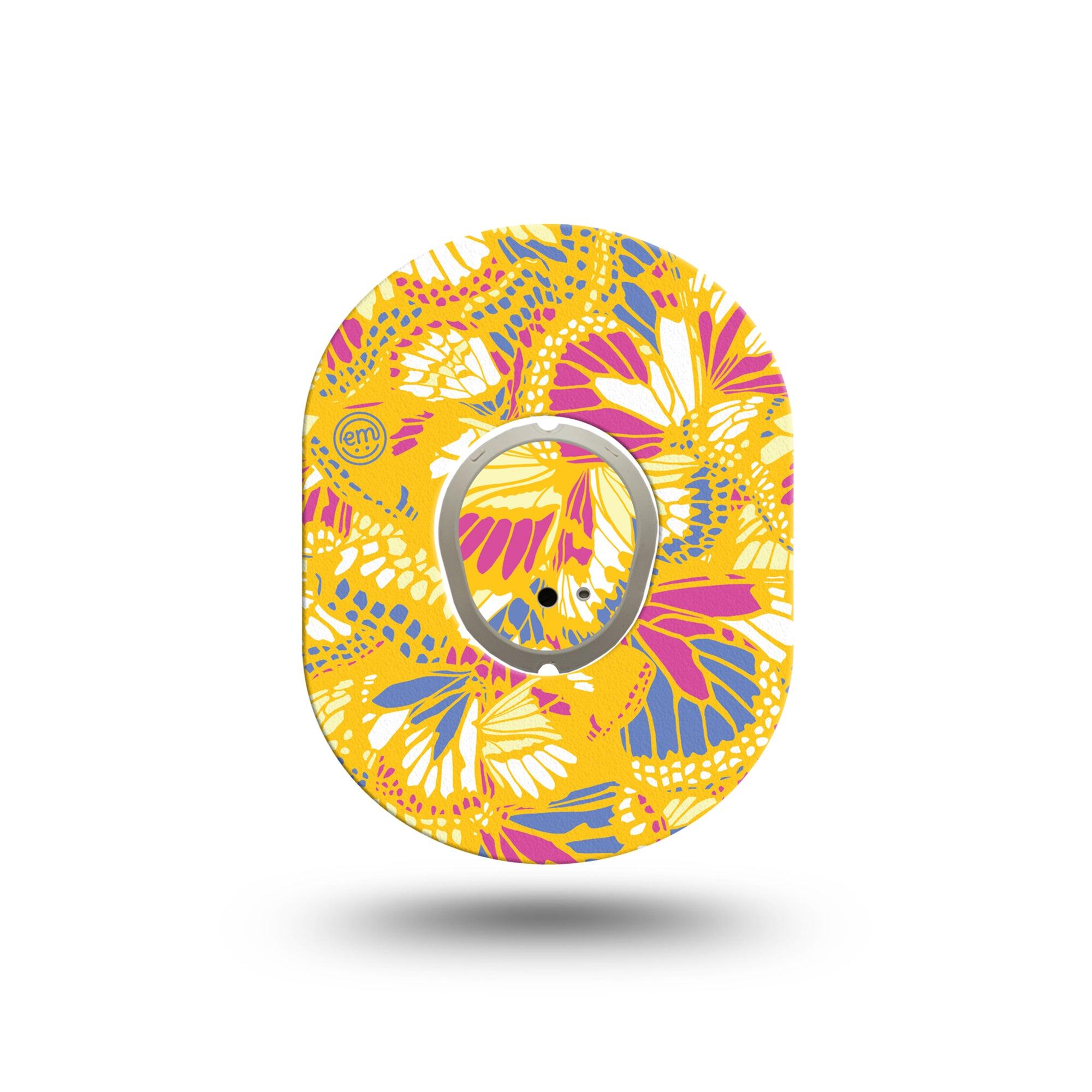 ExpressionMed Yellow Butterfly Wings Dexcom G7 Mini Tape, Dexcom Stelo Glucose Biosensor System, Single Tape and Single Sticker, Multicolored Insect Wings, Patch Continuous Glucose Monitor Design