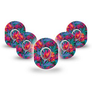 ExpressionMed Bold Petals Dexcom G7 Mini Tape 5-Pack Vibrant Petals, CGM Overlay Patch Design, Dexcom Stelo Glucose Biosensor System with center stickers