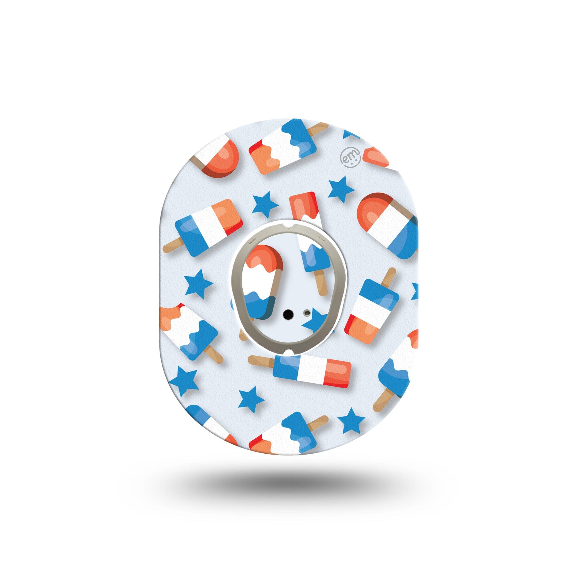 ExpressionMed Patriotic Popsicles Dexcom G7 Mini Tape, Dexcom Stelo Glucose Biosensor System, Single Tape and Single Sticker, Tri-colored Ice Lolly, Patch Continuous Glucose Monitor Design