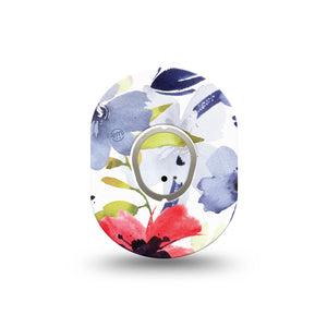 ExpressionMed Red White & Blue Flowers Dexcom G7 Mini Tape, Dexcom Stelo Glucose Biosensor System, Single Tape and Single Sticker, Artsy Florals, Patch Continuous Glucose Monitor Design