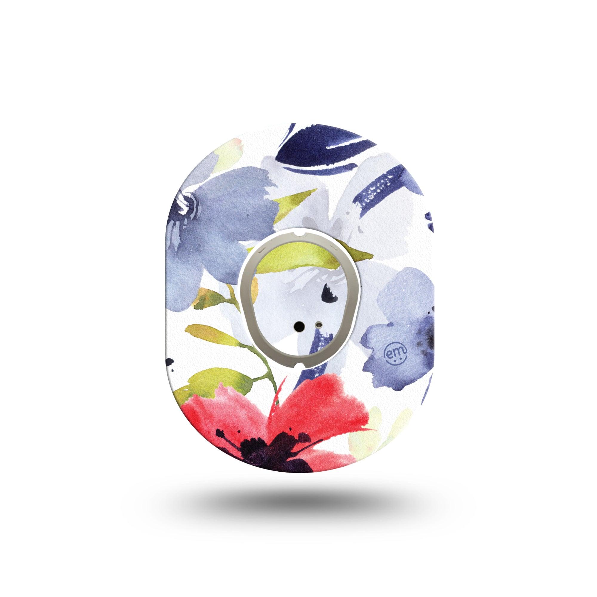 ExpressionMed Red White & Blue Flowers Dexcom G7 Mini Tape, Dexcom Stelo Glucose Biosensor System, Single Tape and Single Sticker, Artsy Florals, Patch Continuous Glucose Monitor Design