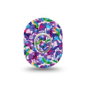 ExpressionMed Vibrant Purple Flowers Dexcom G7 Mini Tape, Dexcom Stelo Glucose Biosensor System, Single Tape and Single Sticker, Psychedelic Florals, Patch Continuous Glucose Monitor Design
