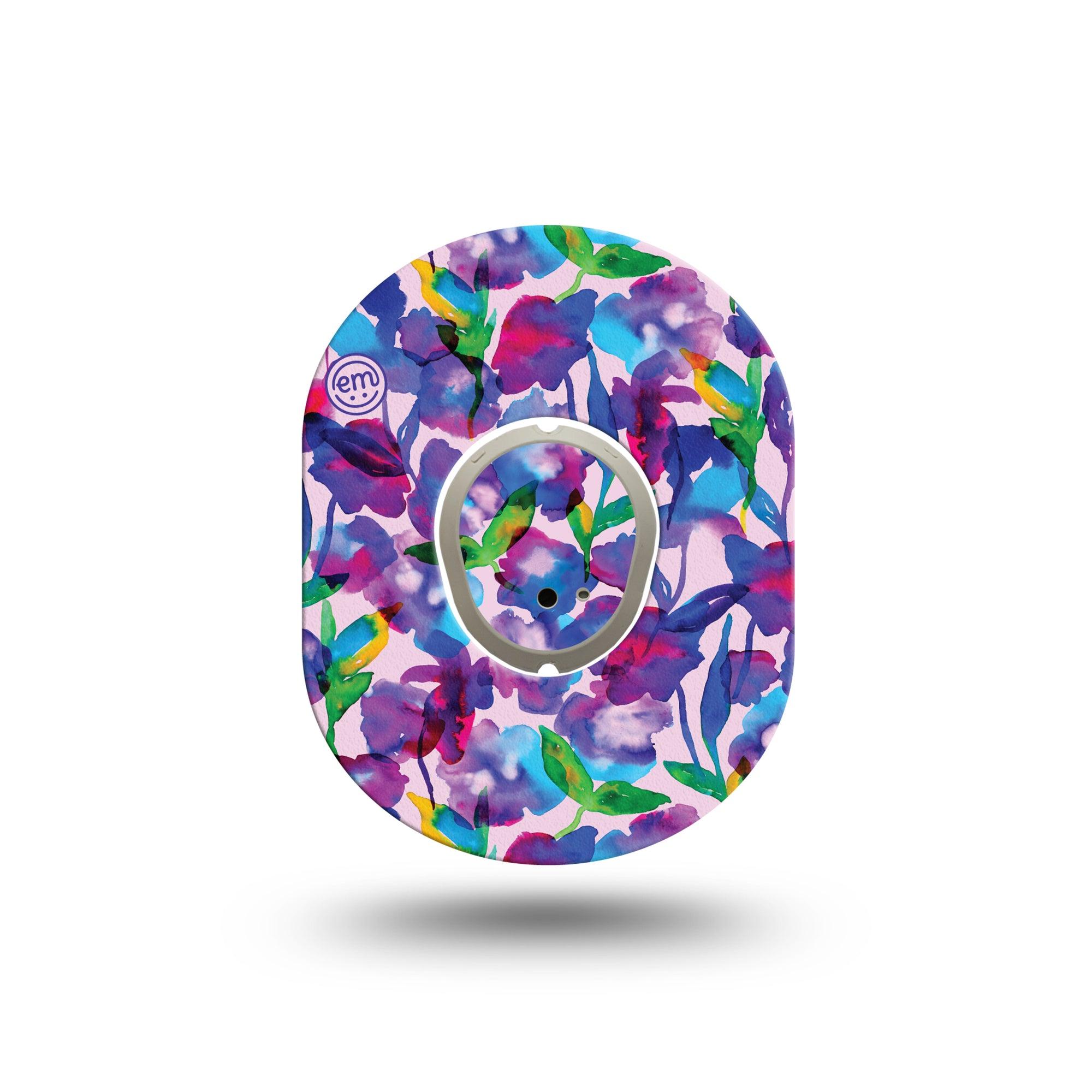 ExpressionMed Vibrant Purple Flowers Dexcom G7 Mini Tape, Dexcom Stelo Glucose Biosensor System, Single Tape and Single Sticker, Psychedelic Florals, Patch Continuous Glucose Monitor Design