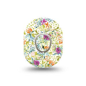 ExpressionMed Summer Greenery Dexcom G7 Mini Tape, Dexcom Stelo Glucose Biosensor System, Single Tape and Single Sticker, Scattered Florals, Patch Continuous Glucose Monitor Design