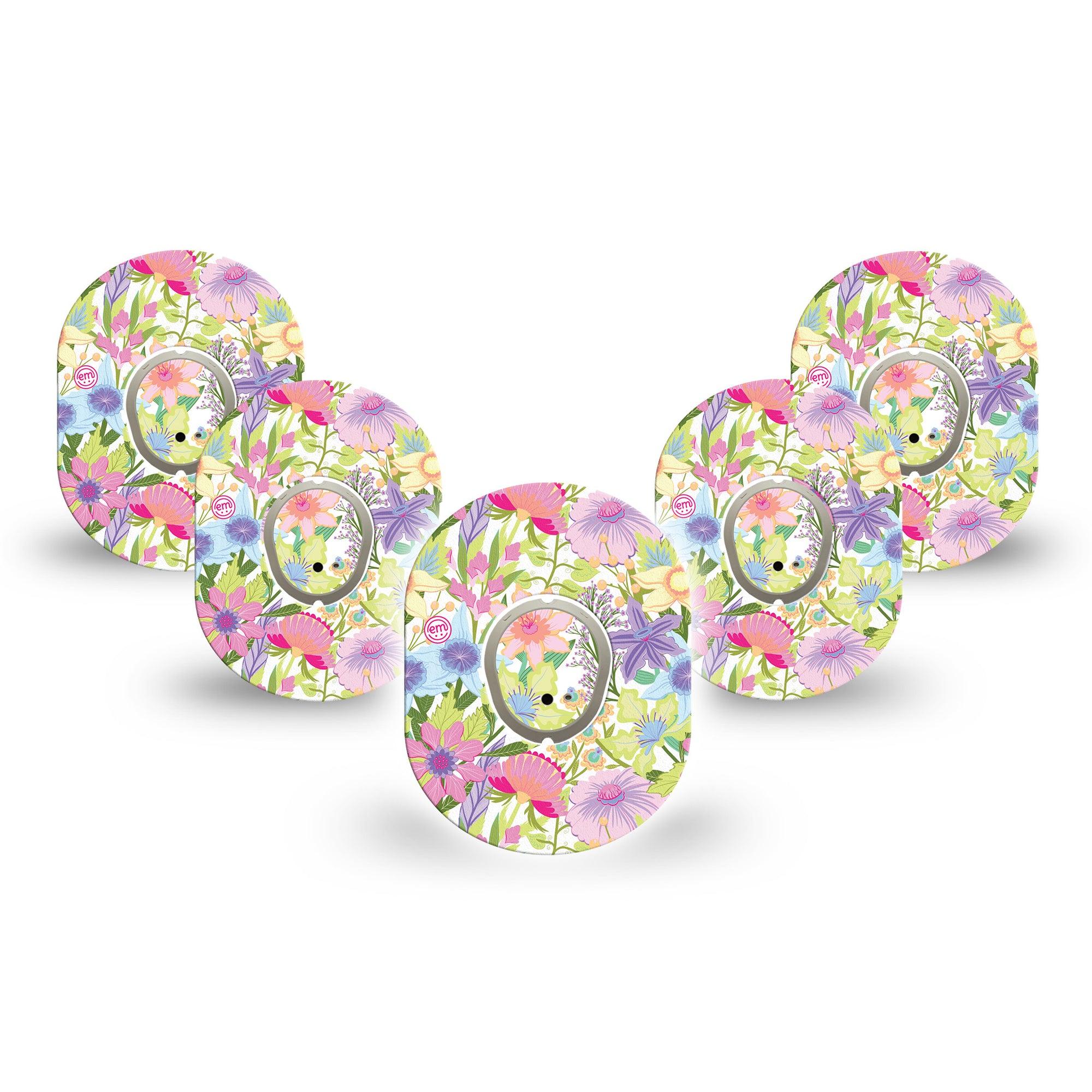 ExpressionMed Fantasy Florals Dexcom G7 Mini Tape, Dexcom Stelo Glucose Biosensor System, 5-Pack Tape and 5-Pack Sticker, Light-toned Florals, Patch Continuous Glucose Monitor Design