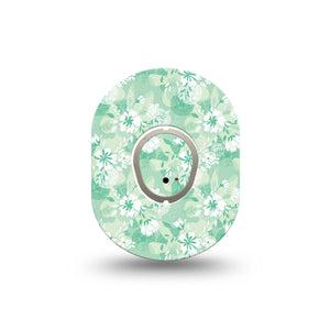 ExpressionMed Airy Florals Dexcom G7 Mini Tape, Dexcom Stelo Glucose Biosensor System, Single Tape and Single Sticker, White Florals Green Backdrop, Patch Continuous Glucose Monitor Design