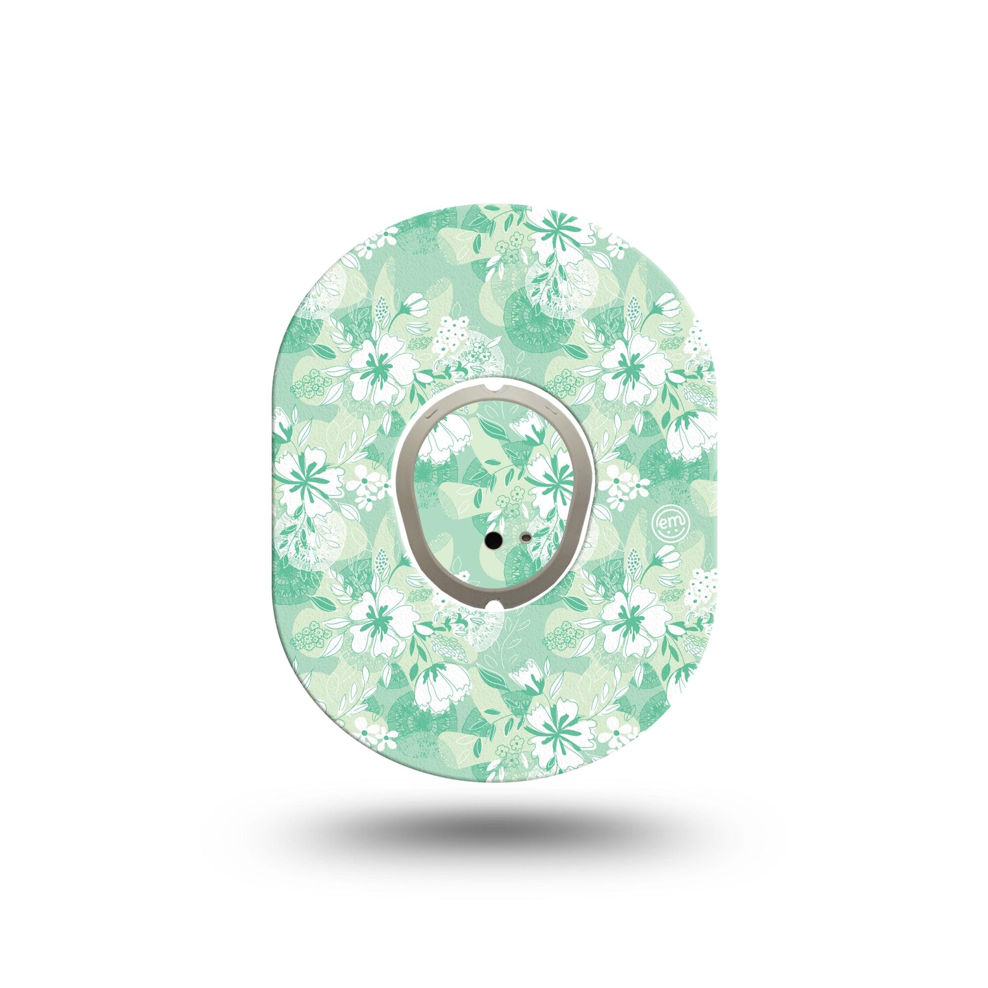 ExpressionMed Airy Florals Dexcom G7 Mini Tape, Dexcom Stelo Glucose Biosensor System, Single Tape and Single Sticker, White Florals Green Backdrop, Patch Continuous Glucose Monitor Design